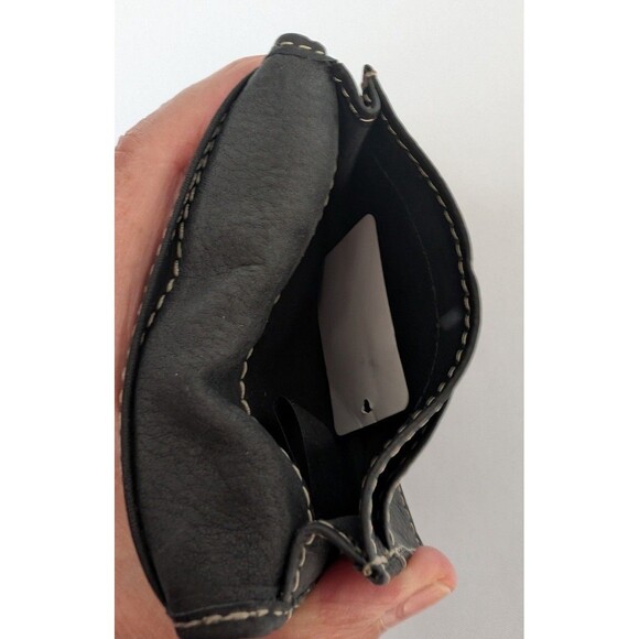 Fossil Mens Black Pebbled Leather Small Bifold Card Holder Wallet Snap ID Pocket - Picture 5 of 7